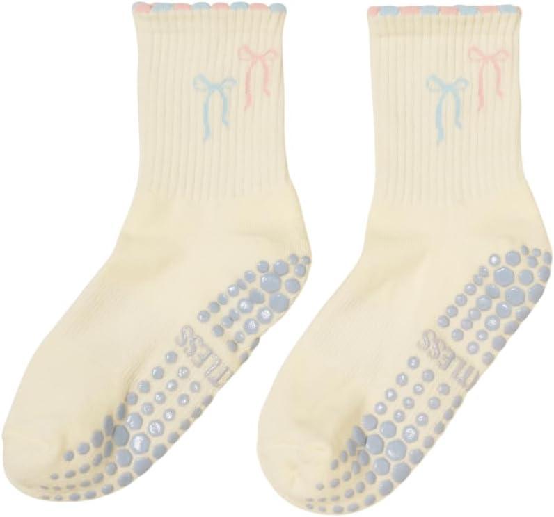 Shapes Studio Crew Half Calf Grip Socks, Cutest Fruits Pilates Socks, Ruffle socks, Non-Slip, Barre Yoga Fitness - Image 1